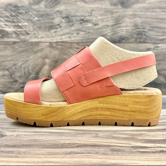 NIB Korks by Kork Ease 9M Fraya Leather Slingback Platform Wedge Sandal Red - Picture 6 of 12